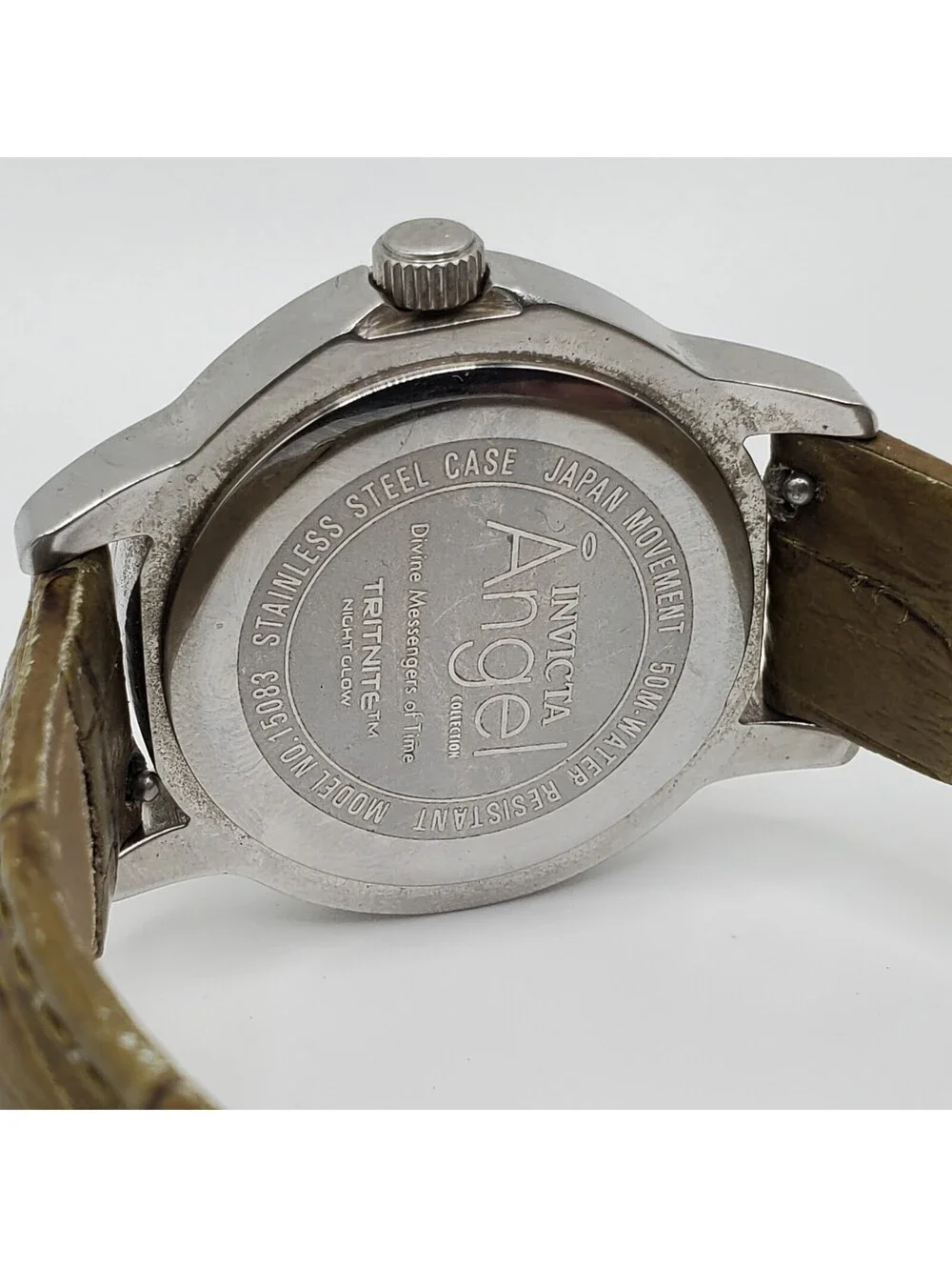 Invicta Angel Watch Women 32mm Silver Tone 15083 Leather Band New Battery